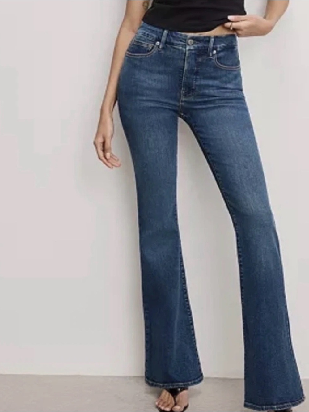 Good American Women’s Jeans Blue Good Petite Flare Mid Rise Stretch Denim